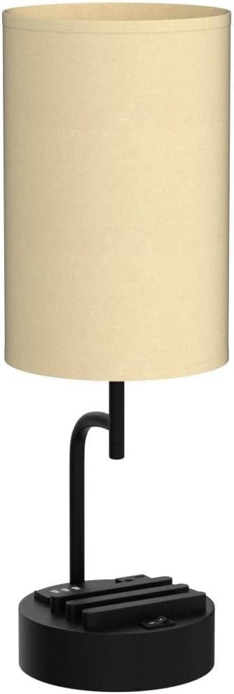 Modern Black Metal Table Lamp with USB Ports and Linen Shade, Pack of 2