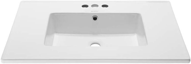 White Ceramic 31" Vanity Top Sink with Centerset Faucet Holes