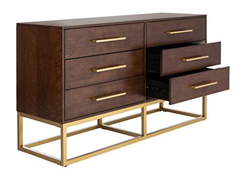 Estelle Transitional Walnut Dresser with Brass Accents 56"