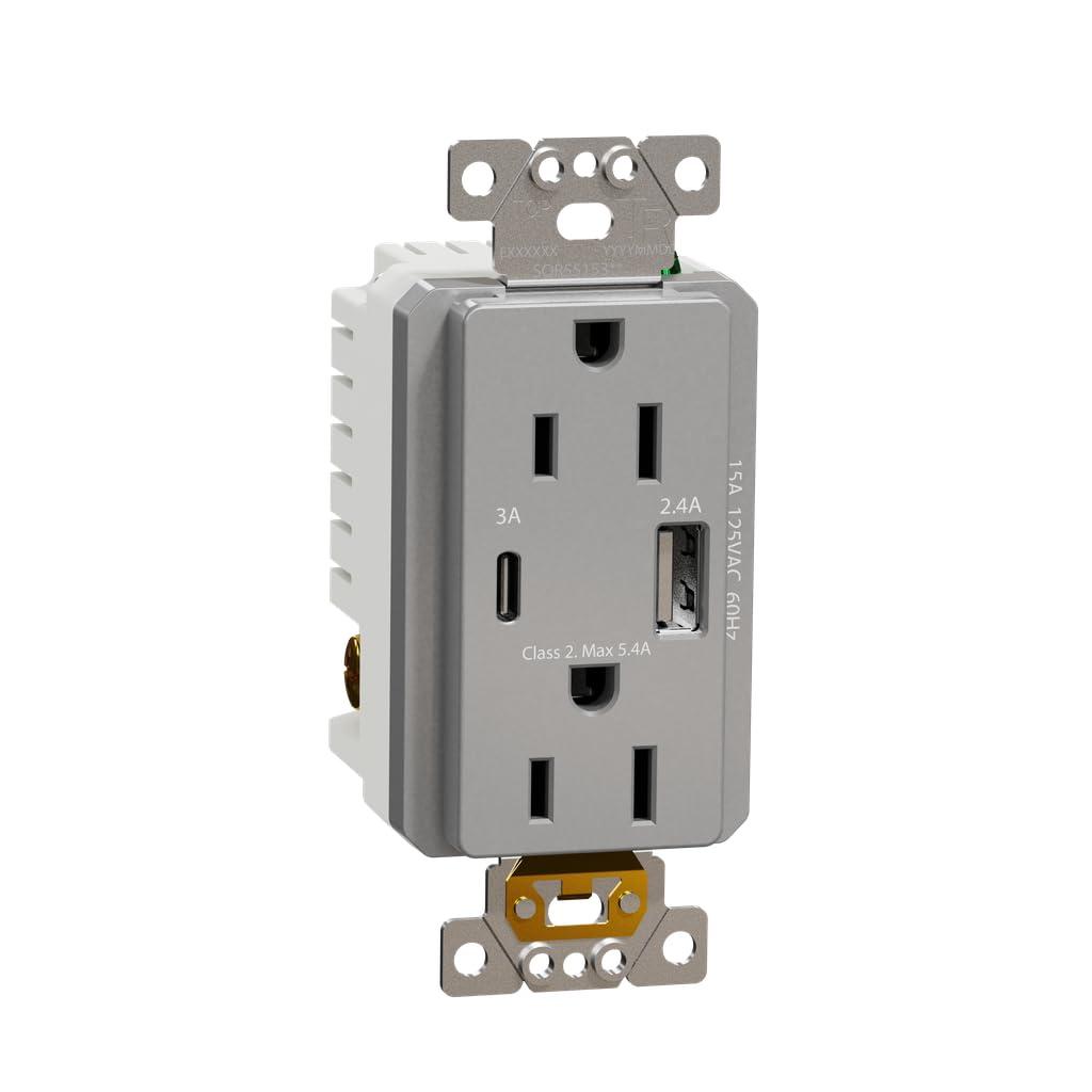 Square D by Schneider Electric X Series 15A 125V Wi-Fi Energy Monitoring Socket Outlet, Tamper Resistant, Needs Neutral Wire, Matter Certified, Compatible with Alexa, Google Home, Apple Home, Grey