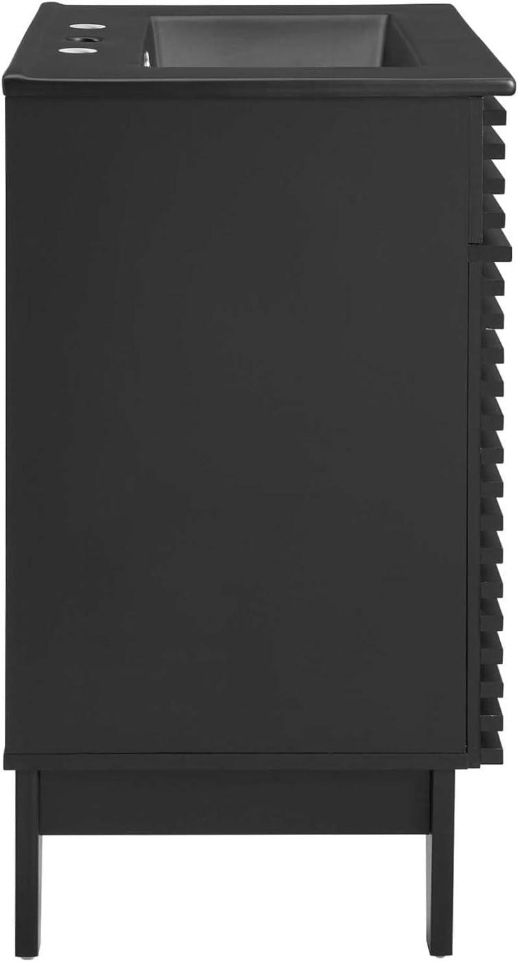 Modway Render Mid-Century Modern Wood Bathroom Vanity in Black