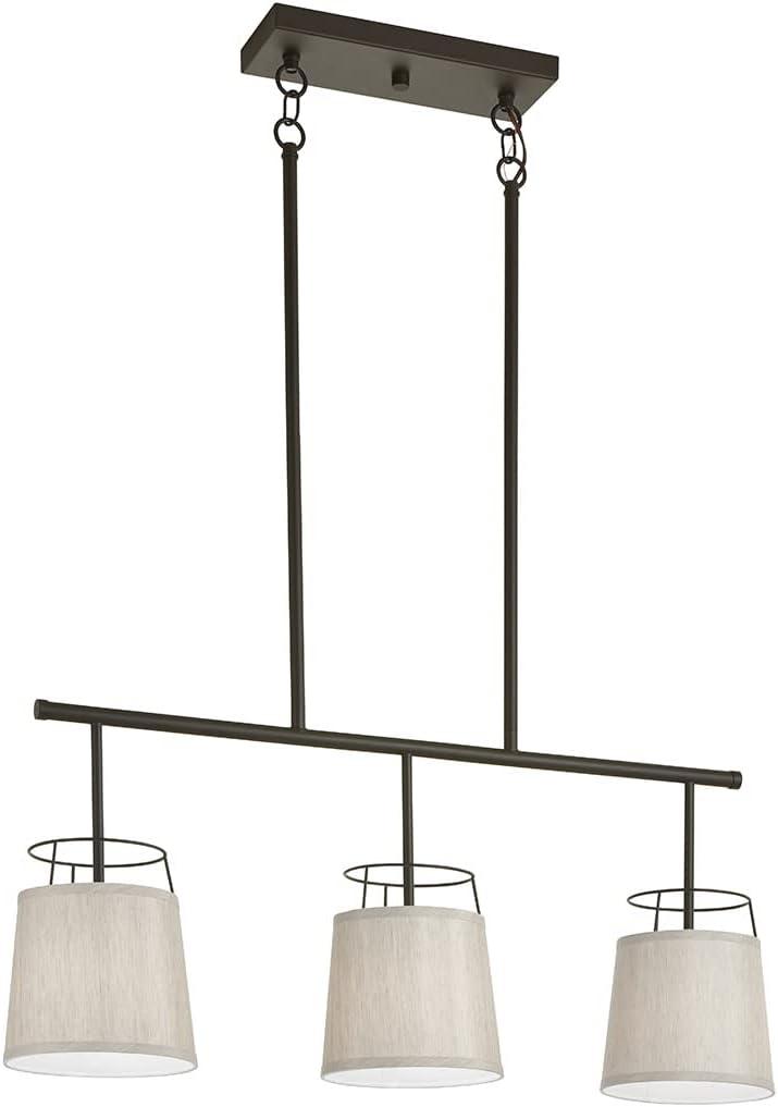 Marika Distressed Bronze 16" Modern Linear Chandelier with Grey Linen Shades