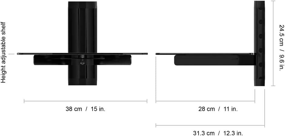 AVF Steel Wall Mounted AV Component Shelving System with 1 Shelves in Black