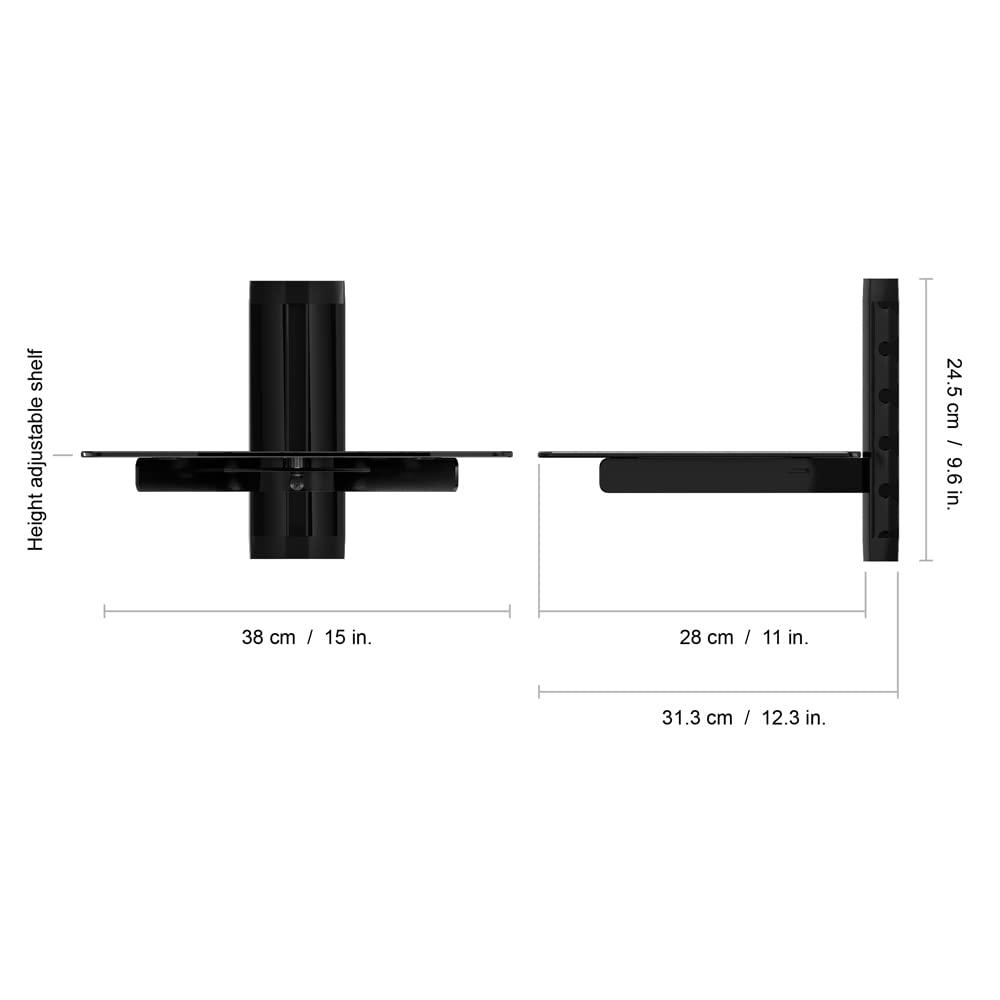AVF Steel Wall Mounted AV Component Shelving System with 1 Shelves in Black