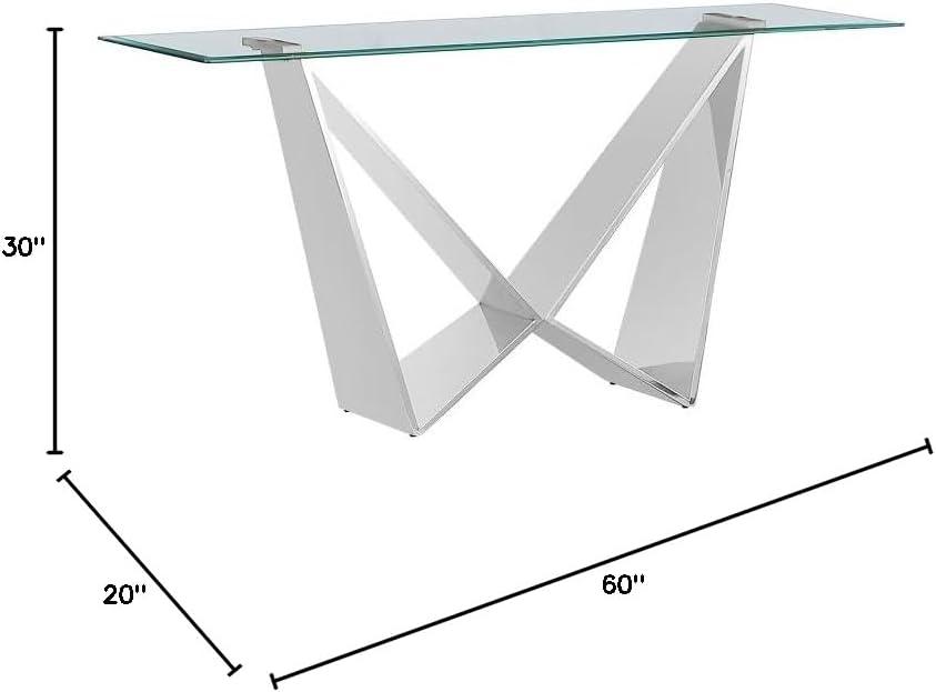 Clear Glass and Silver Metal Geometric Console Table