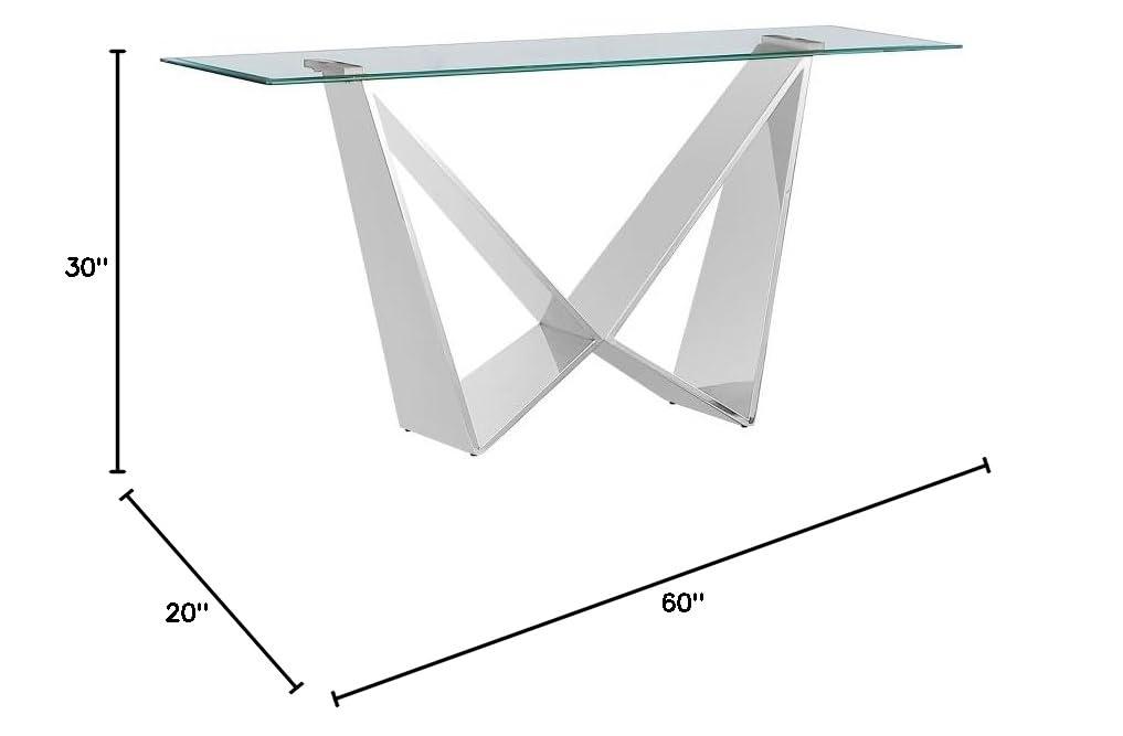 Clear Glass and Silver Metal Geometric Console Table