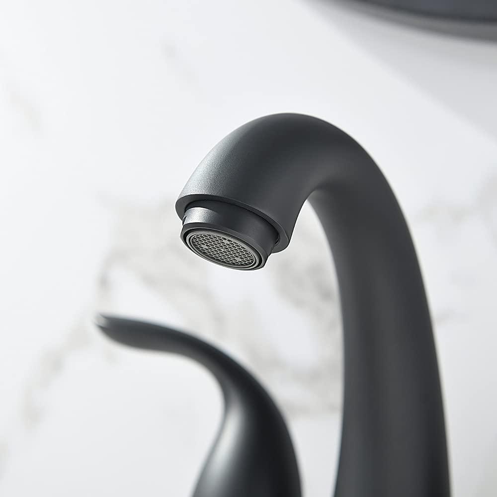 Phiestina 4 Inch 2 or 3 Holes 2 Handles Centerset Matte Black Lead-Free Bathroom Sink Faucet, Bathroom Faucet with Copper Pop Up Drain and Water Supply Lines, BF008-5-MB