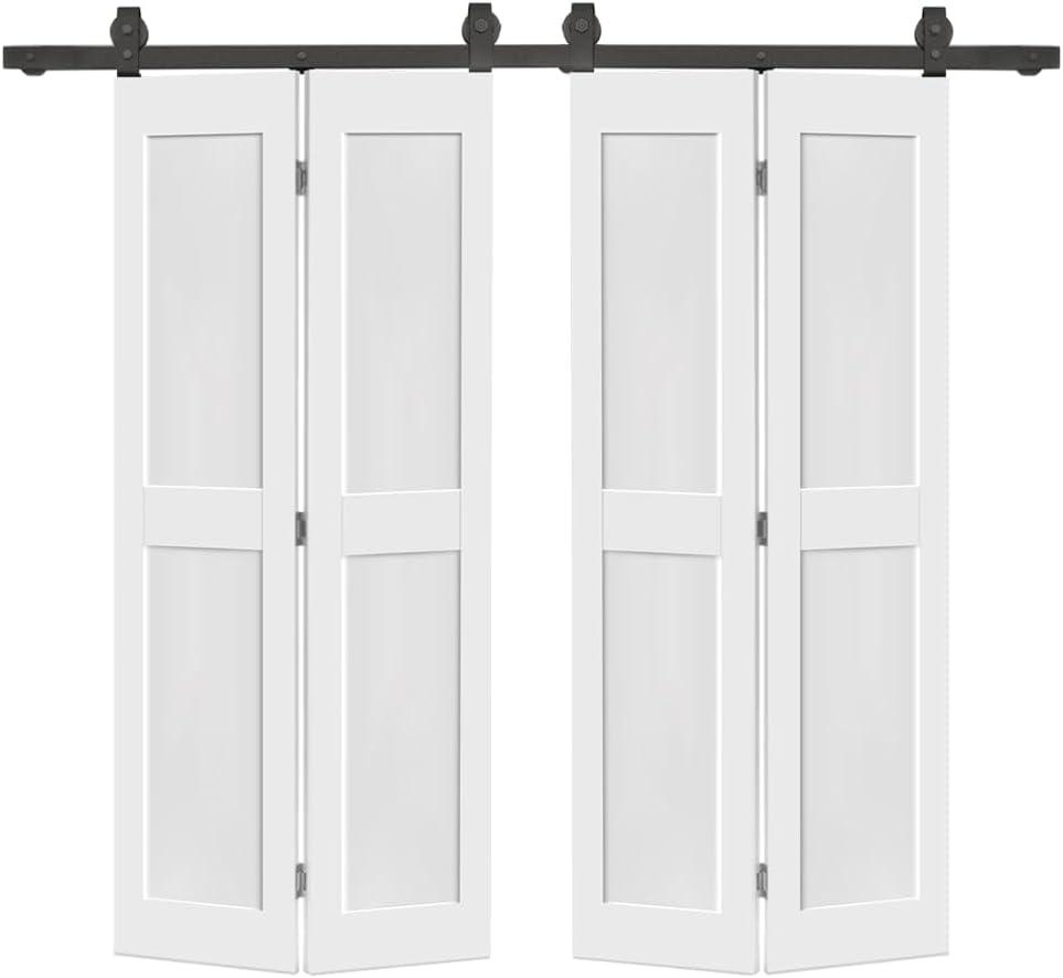 Calhome 2 PANEL Shaker Composite Double Bi-Fold Door with Barn Door Hardware Kit