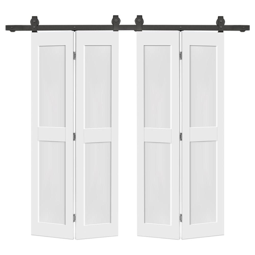 Calhome 2 PANEL Shaker Composite Double Bi-Fold Door with Barn Door Hardware Kit