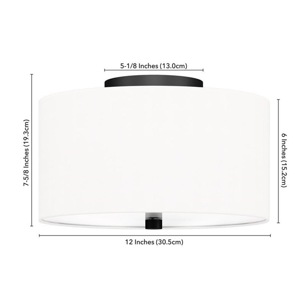 Evelyn&Zoe Ellis 12" Flush Mount with Fabric Shade in Brass/White