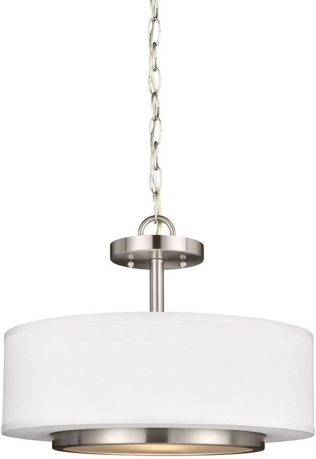 Brushed Nickel 2-Light Drum Pendant with Satin Etched Glass