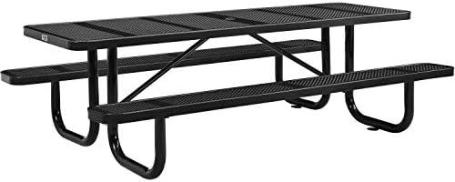 96" Rectangular Perforated Metal Outdoor Picnic Table, Black