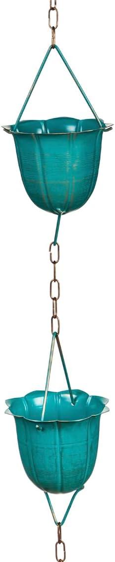 72" Blue Flower Cup Metal Rain Chain