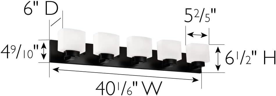 Design House Dove Creek 5-Light Dimmable Vanity Light with Frosted Glass Shades, Matte Black