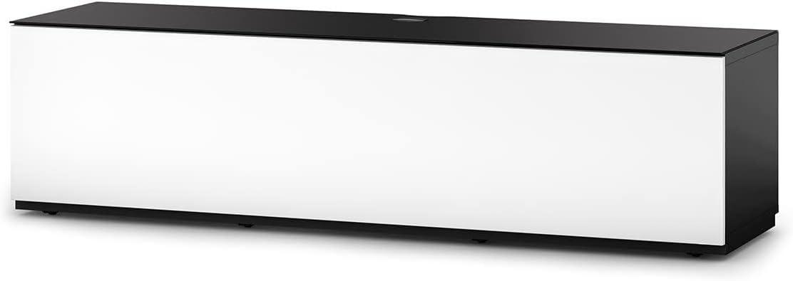 Modern White Wood and Glass 75" TV Stand with Hidden Wheels