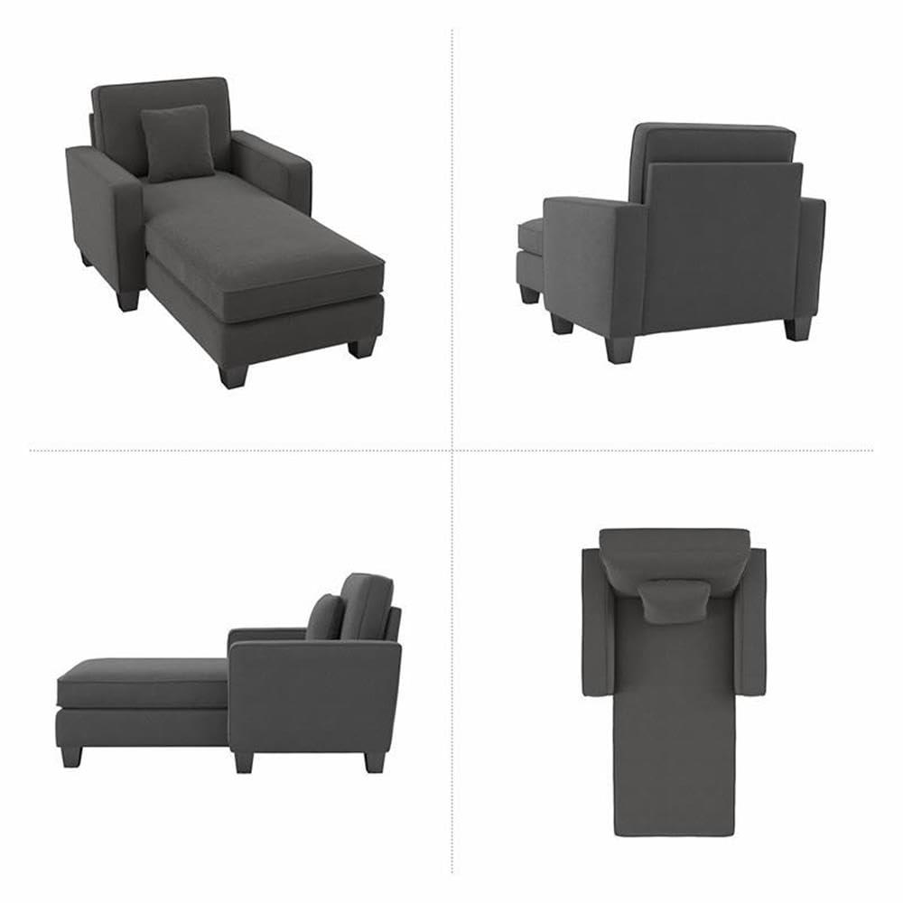 Stockton Chaise Lounge with Arms in Charcoal Gray Herringbone Fabric