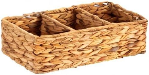 Farmlyn Creek 3-Section Wicker Baskets for Shelves, Water Hyacinth Storage Baskets for Bathroom Organizing, 2-Pack