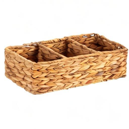 Farmlyn Creek 3-Section Wicker Baskets for Shelves, Water Hyacinth Storage Baskets for Bathroom Organizing, 2-Pack