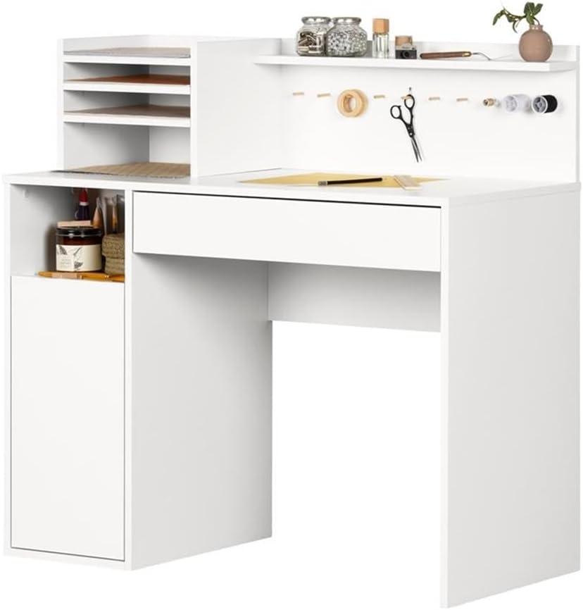 Crea Craft Table with Hutch Pure White