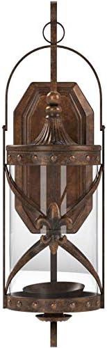 DecMode Bronze Metal Fleur De Lis Suspended Studded Wall Sconce with Scroll Details