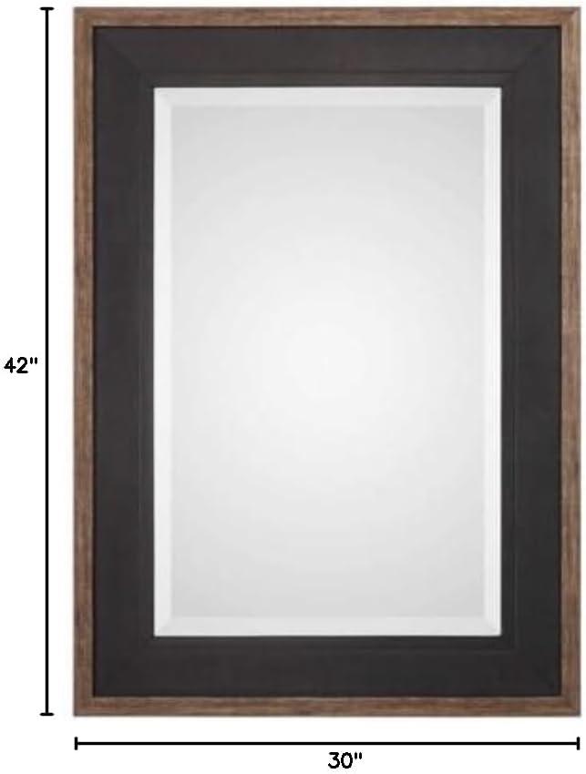 Uttermost Rectangular Vanity Accent Wall Mirror Rustic Beveled Black Aged Bronze Wood Frame 30" Wide for Bathroom Bedroom Home