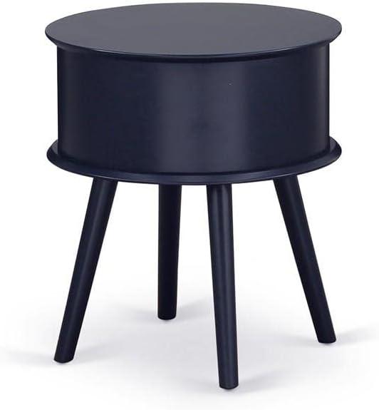 East West Furniture Gordon 19" Round Wood Nightstand with Drawer in Navy Blue