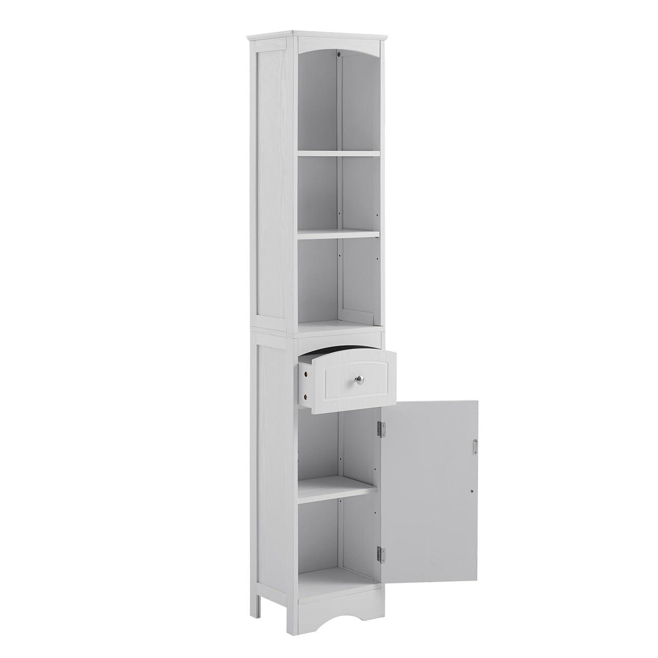Bellemave Tall Bathroom Storage Cabinet, Freestanding Storage Cabinets with Drawer & Adjustable Shelf, Narrow Tall Cupboard for Bath Room（White）