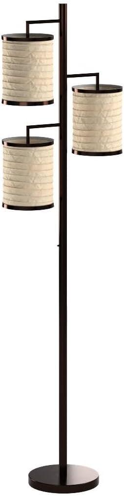 Liam 74 in. Mid-Century Modern 3-Light LED Floor Lamp with Fabric Drum Shades