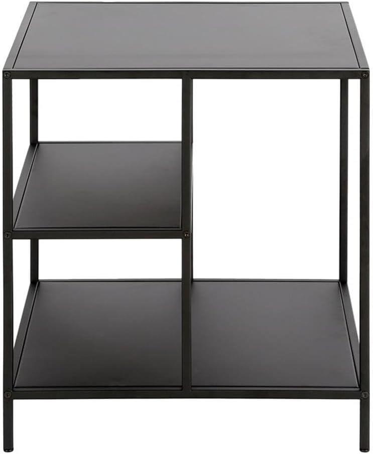 Evelyn&Zoe Winthrop 20" Wide Square Side Table with Metal Shelves in Blackened Bronze