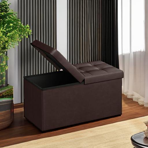 SONGMICS 30 Inches Folding Storage Ottoman Bench with Flipping Lid Brown