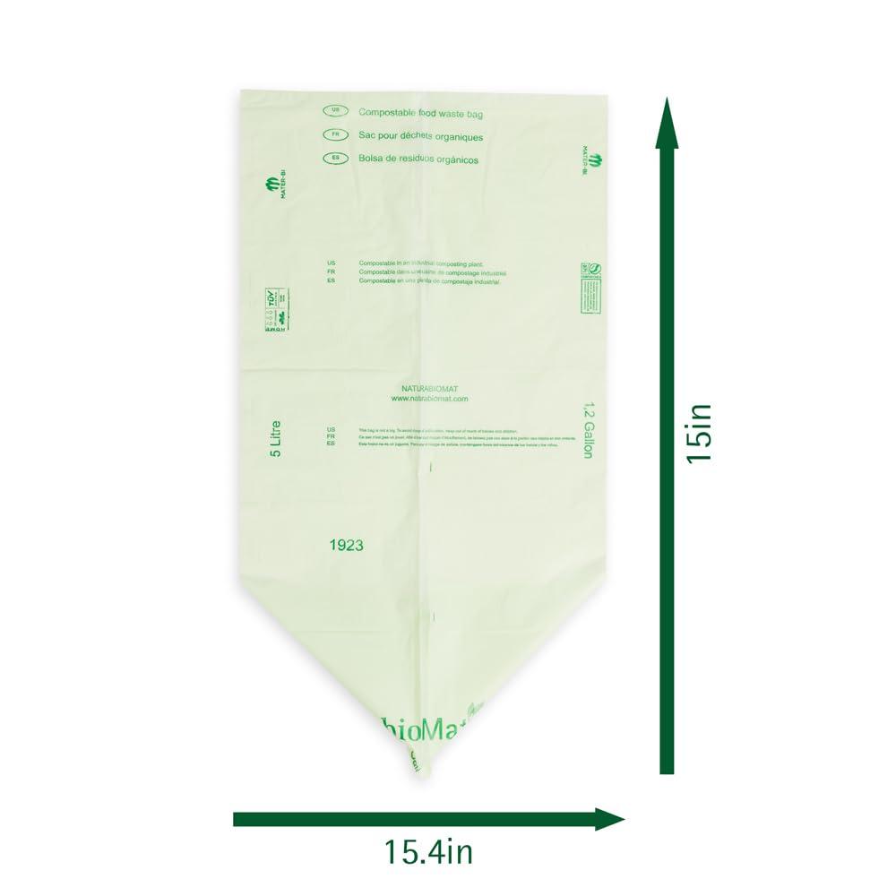 bioMat 1.2 Gallon Compostable Bags, 150 Count, Tear Resistant & Leak Proof