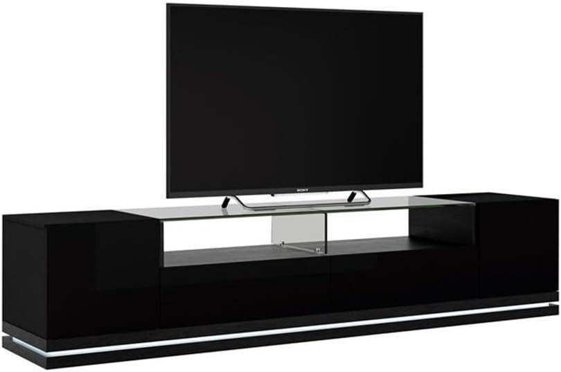 Vanderbilt Wood 85" TV Stand in Matte Black & Gloss