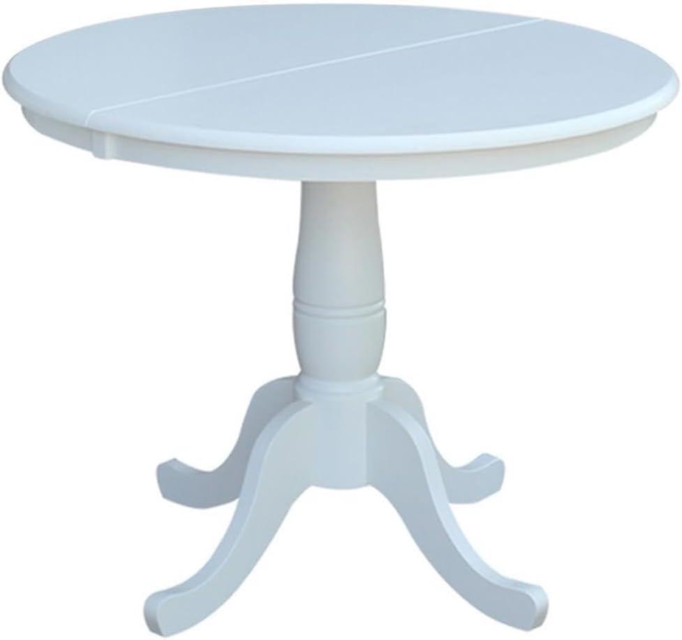 36" Kyle Round Top Pedestal with 12" Drop Leaf Dining Table White - International Concepts: Oval Kitchen Table for 4, Butterfly Leaf