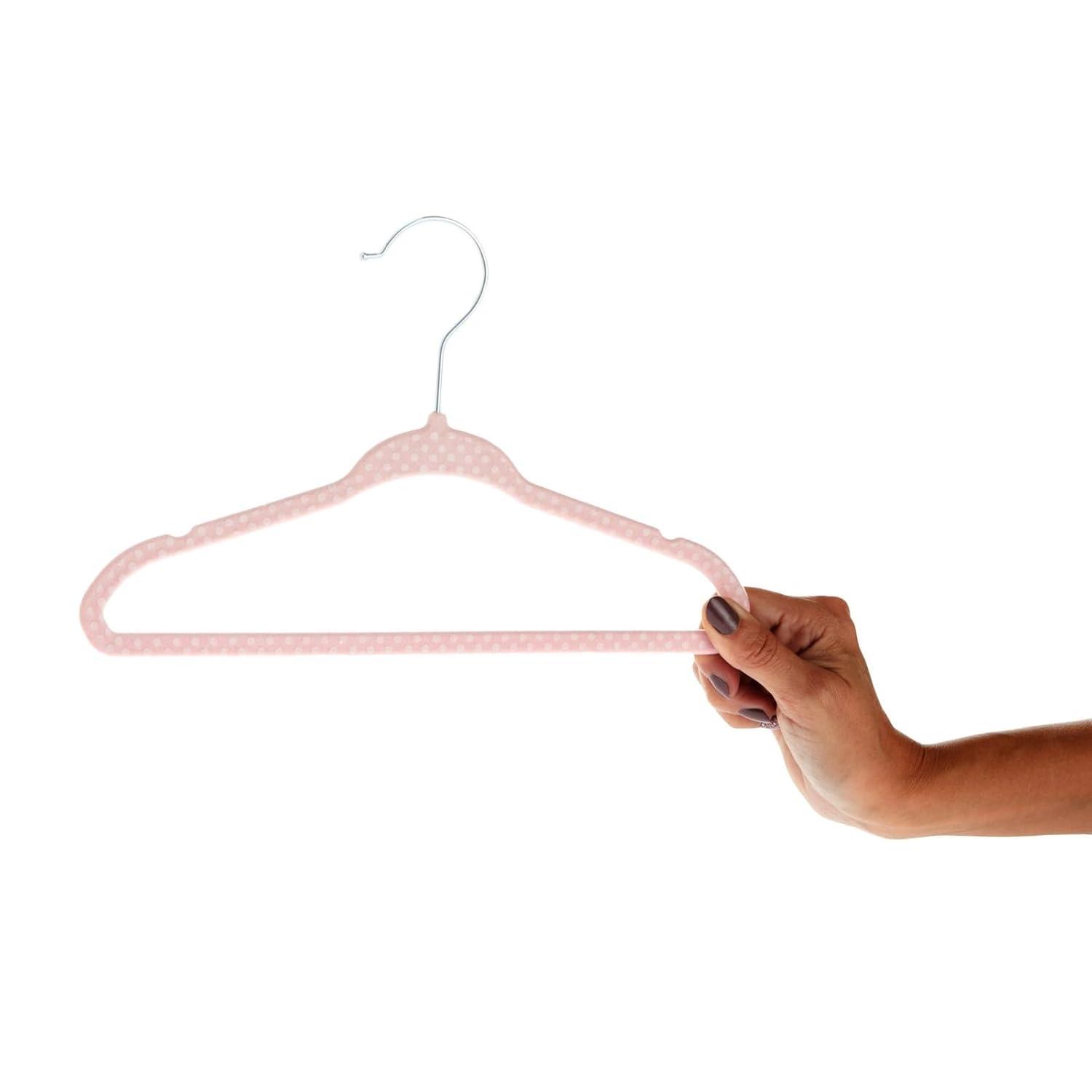 Juvale 50 Pack Pink Velvet Baby Clothes Hangers for Closet Storage, Children's Nursery, Kid's Closet, Slip-Resistant, 11 In