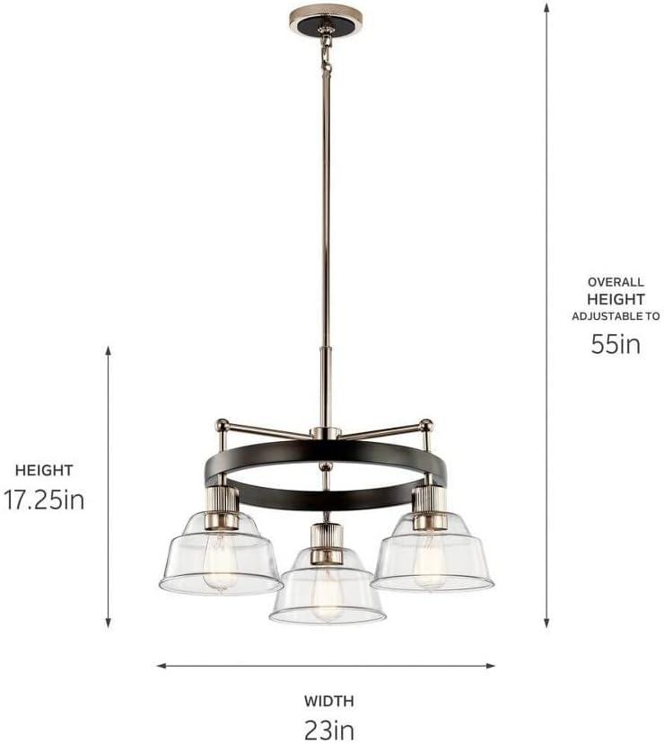 Eastmont™ 3 Light Chandelier with Clear Glass Polished Nickel and Walnut Wood