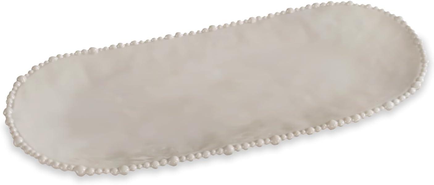 Vida Sand Melamine Oval Platter with Pearl Rim