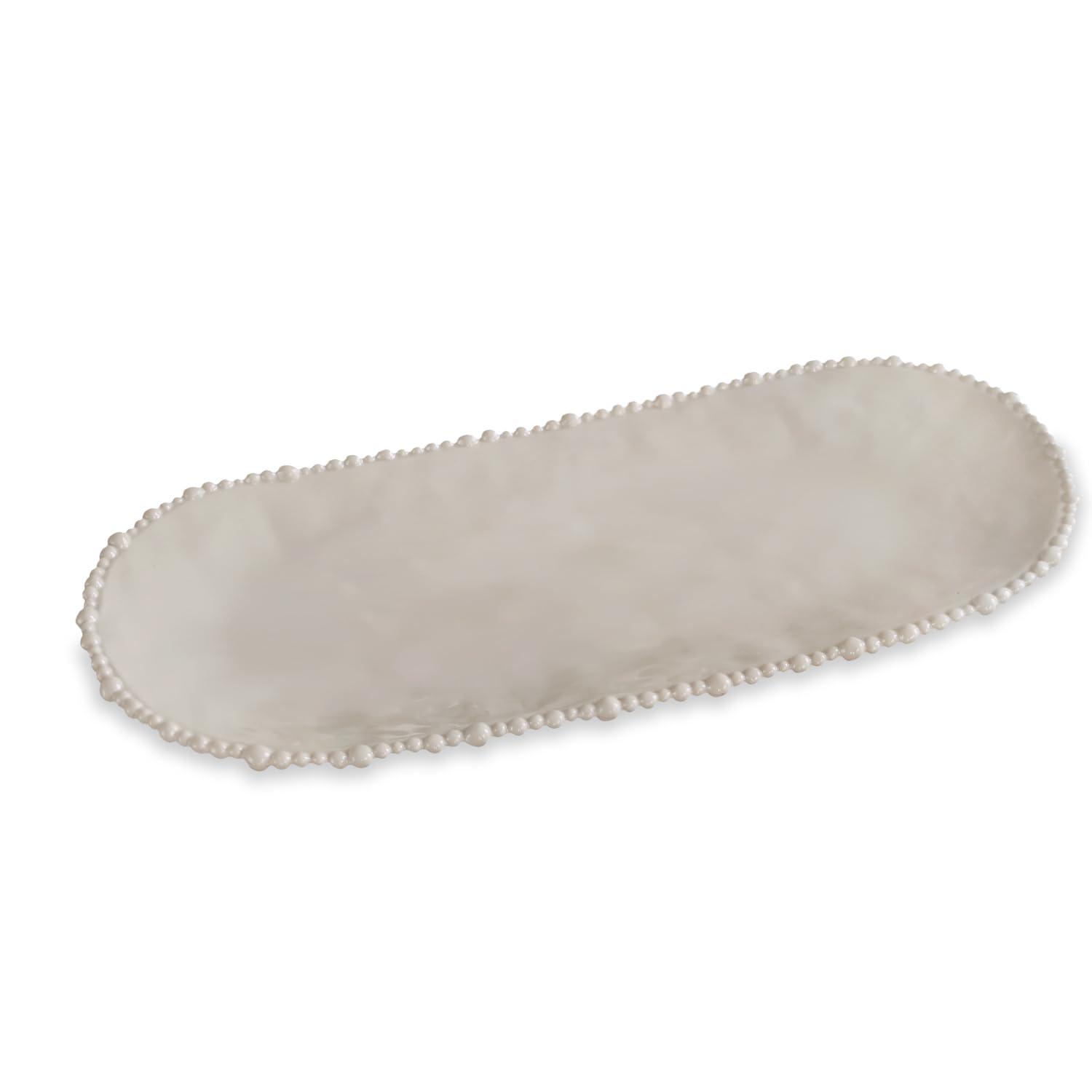 Vida Sand Melamine Oval Platter with Pearl Rim