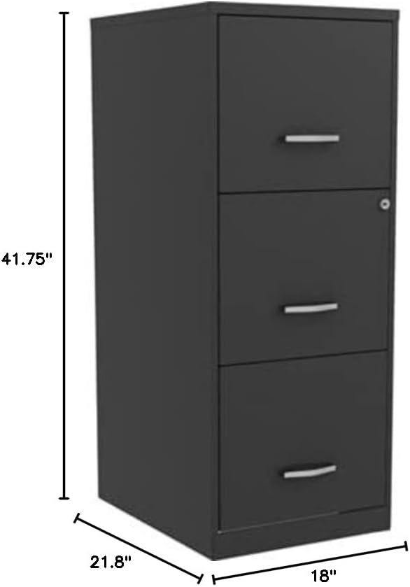 Hirsh Industries Space Solutions File Cabinet 3 Drawer - Black: Vertical Steel Storage, 35.5" Height, GreenGuard Certified