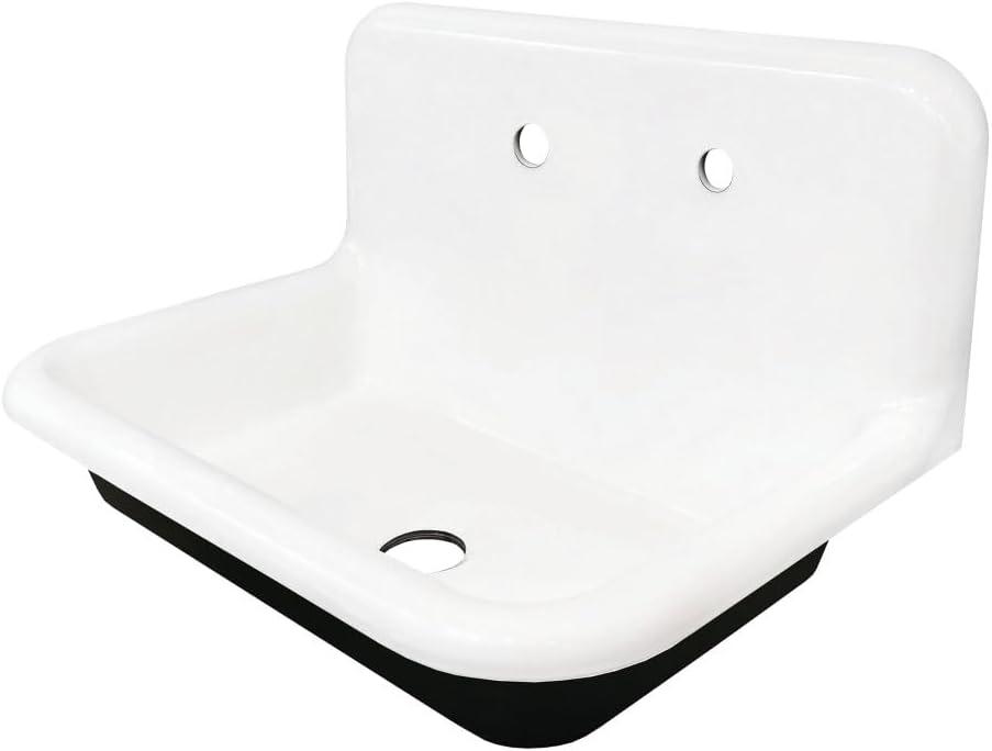 Kingston Brass Towne 30-Inch Cast Iron Wall Mount 2-Hole Single Bowl Kitchen Sink