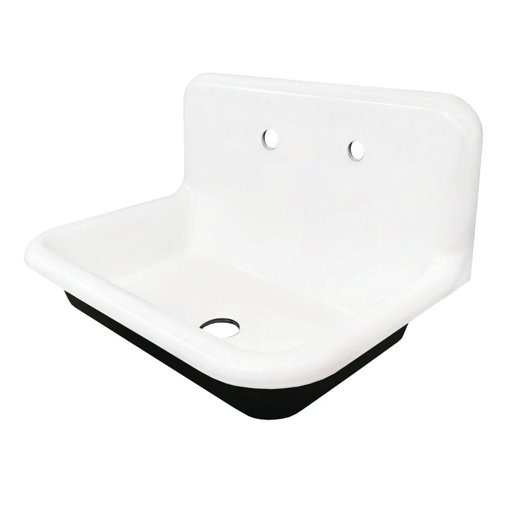 Kingston Brass Towne 30-Inch Cast Iron Wall Mount 2-Hole Single Bowl Kitchen Sink