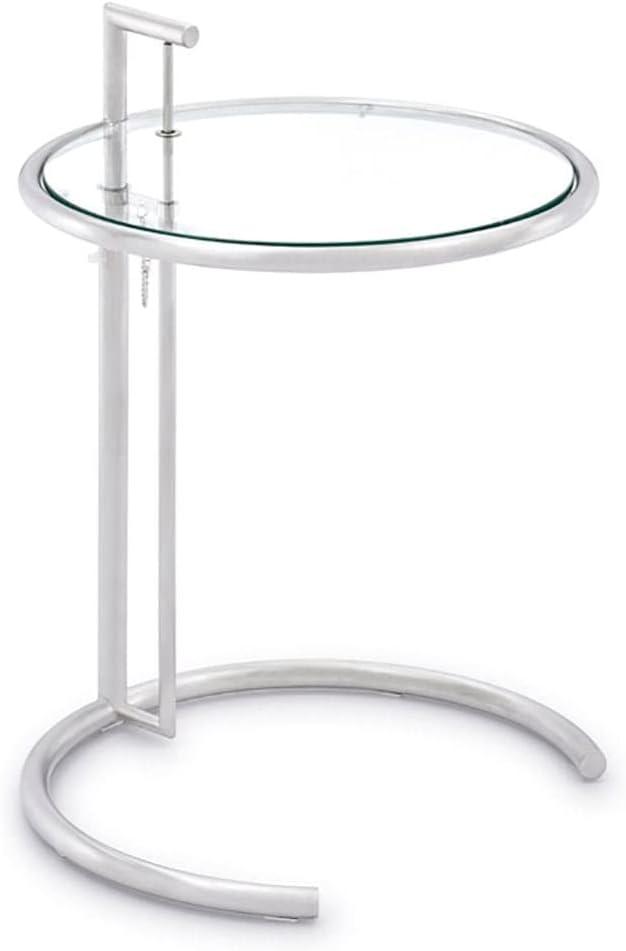 Adjustable Round Clear Glass and Metal Side Table