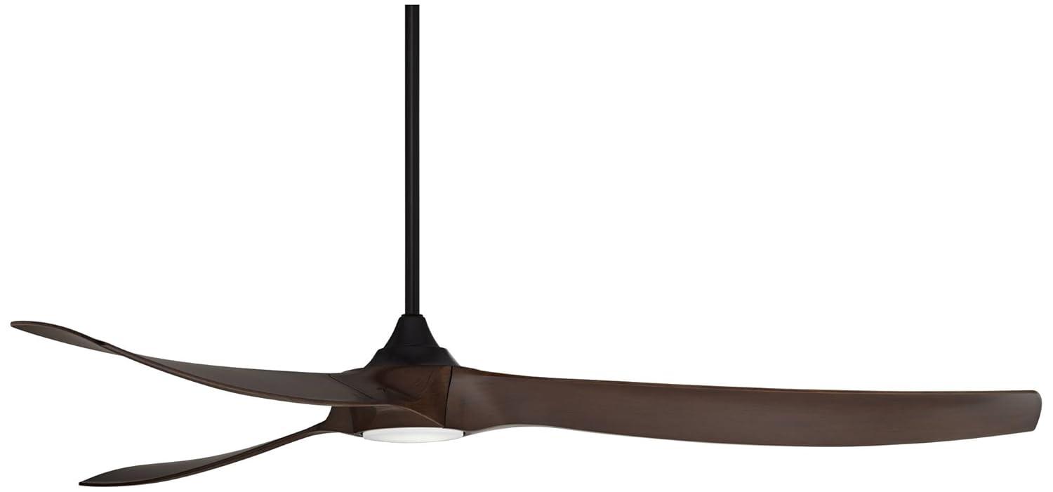Casa Vieja 70" Kona Wind Modern Indoor Outdoor Ceiling Fan 3 Blade LED Light Remote Control Black Finish Walnut Blades Bedroom DC Motor Damp Rated