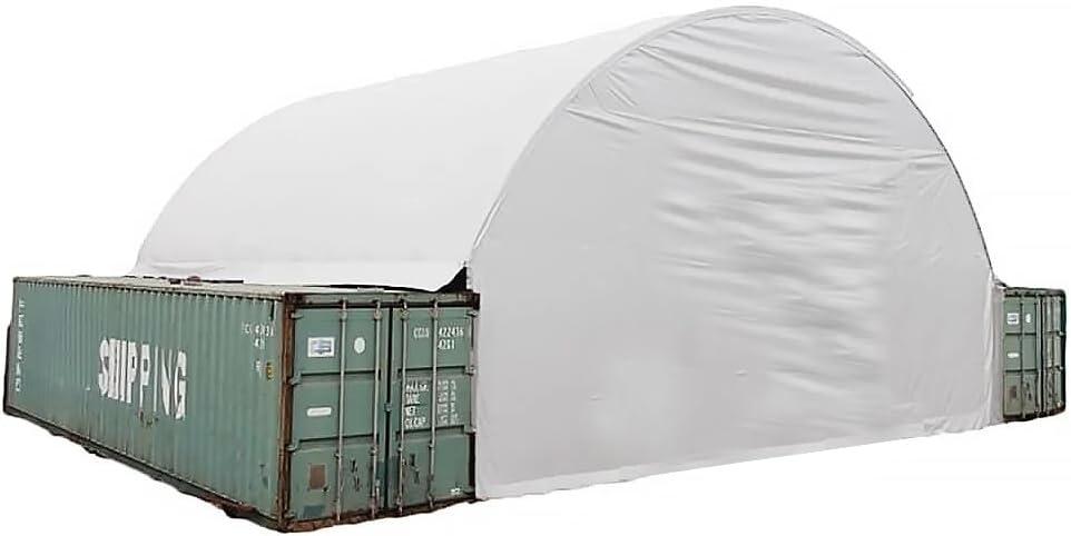 Shipping Container Canopy Shelter Kit - 20'(L) x 20'(W) 21 Oz 610 GSM PVC White Cover Storage Container Roof with Back End Wall - Snow, UV and Weather-Resistant