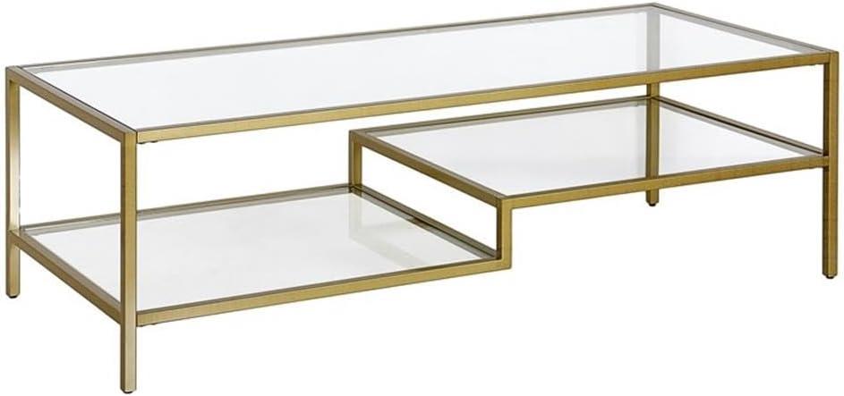 Evelyn&Zoe Lovett 54" Wide Rectangular Coffee Table in Brass