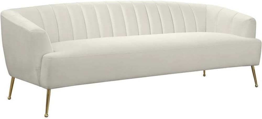 Rodolfo Cream Velvet Tufted Sofa with Gold Ball Legs