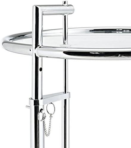 Eileen Gray Side Table Silver - Modway: Adjustable Height, Modern Classic, 20" Round Glass Top