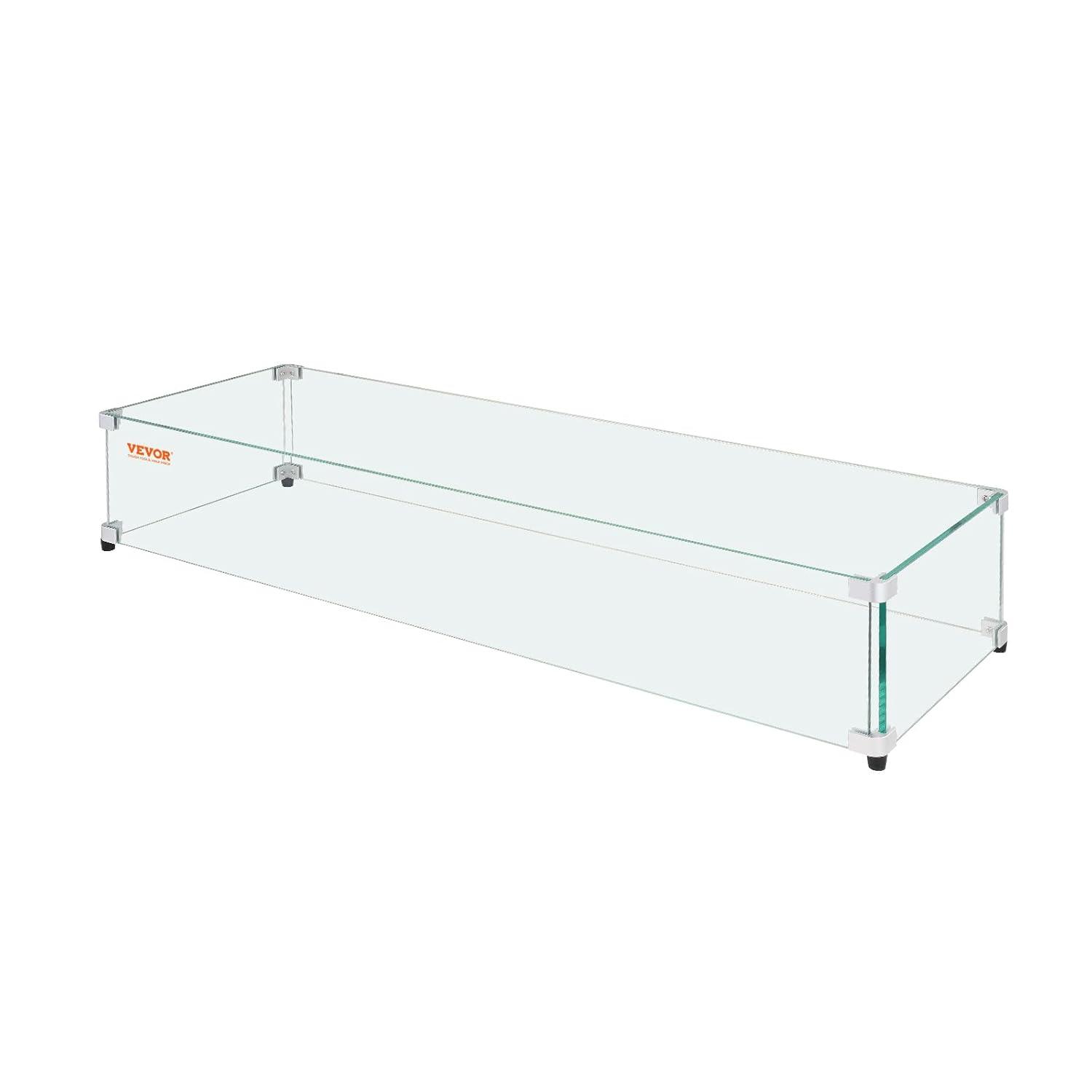 Glass Wind Guard for Rectangular Fire Pit Table 31 x 12.5 x 6.5 Inch, 0.31 inch Thick and Sturdy Tempered Glass Panel with Hard Aluminum Corner Bracket & Rubber Feet, Easy to Assemble