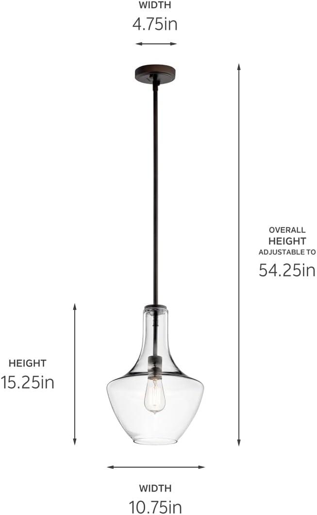 KICHLER Everly 15.25 in. 1-Light Olde Bronze Transitional Shaded Kitchen Bell Pendant Hanging Light with Clear Glass