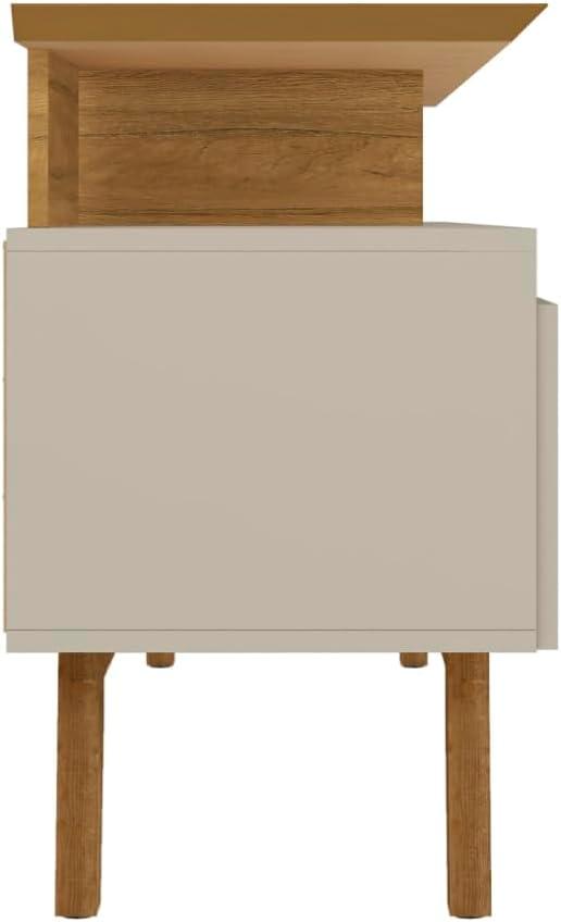 Off White and Cinnamon Mid-Century Modern TV Stand with Cabinet