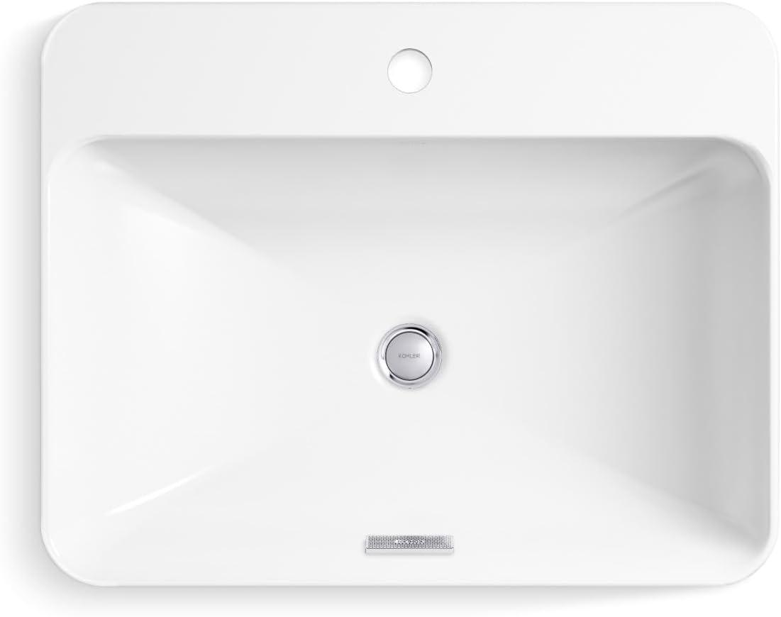 Vox® Vitreous China Rectangular Vessel Bathroom Sink with Overflow